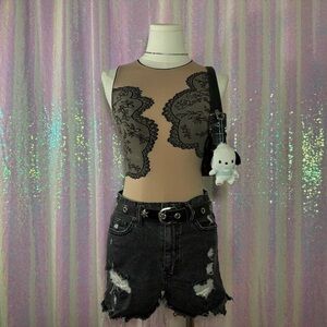 Victoria's Secret Beige & Black Lace Floral Embroidered Bodysuit (S) ★